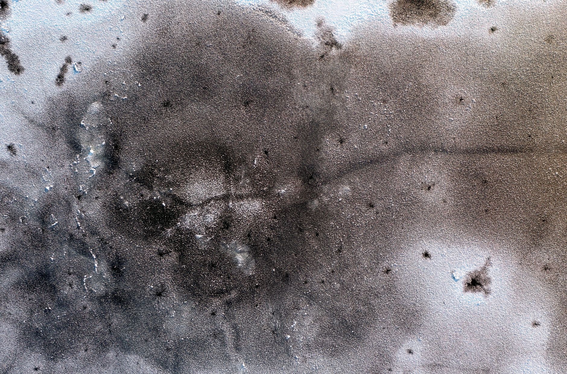 Close-up of a frosty, textured surface with snow in winter.